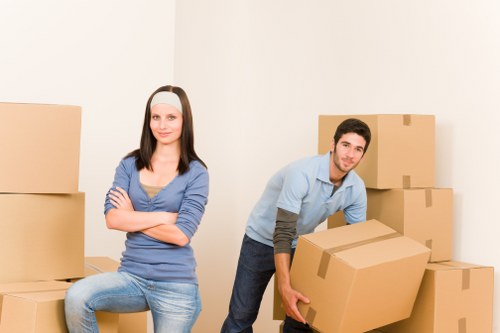 Boxes and furniture prepared for a Chessington house move