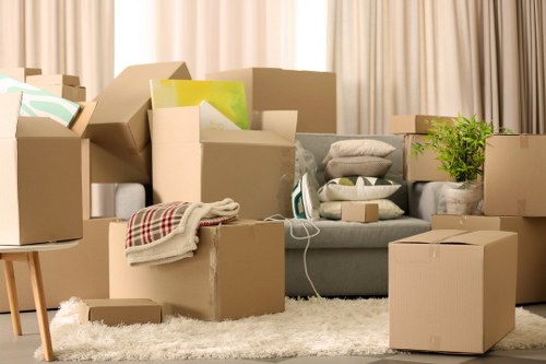 Packed home contents ready for removals in Chessington